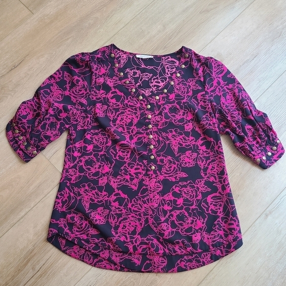 41 Hawthorn Women's Small Navy Hot Pink 1/2 sleeve Blouse EUC - Picture 1 of 13